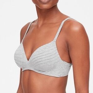 Love By Gap Breathe Wireless Bra Gray and White Striped 32A